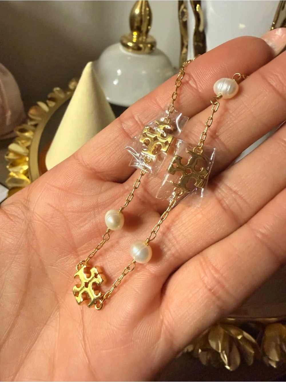 Tory Burch Gold-Tone Pearl Link Bracelet